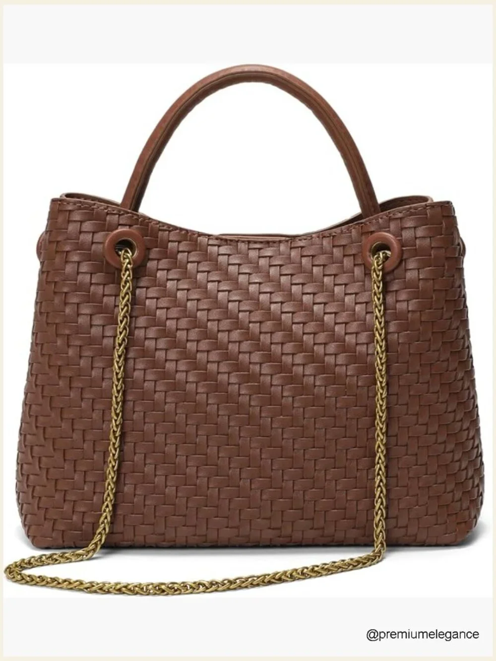Woven Suede Small Tote Bag, Structured Top-Handle Satchel, Gold-Tone Clasp